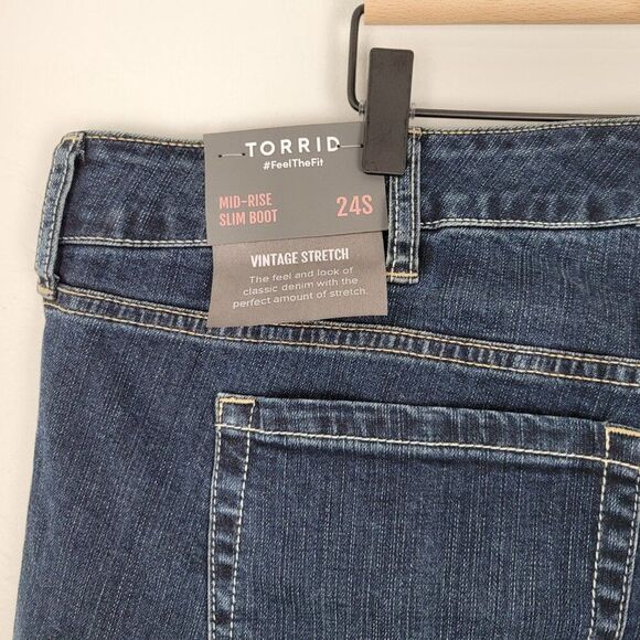 Torrid Size 24S Mid Rise Slim Boot Jeans Vintage Stretch Blue NWT - Picture 11 of 12